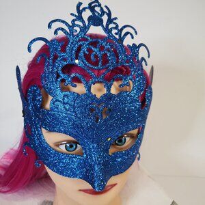 Adult Venetian Blue Glitter Masquerade Carnival Half Face Eye Mask